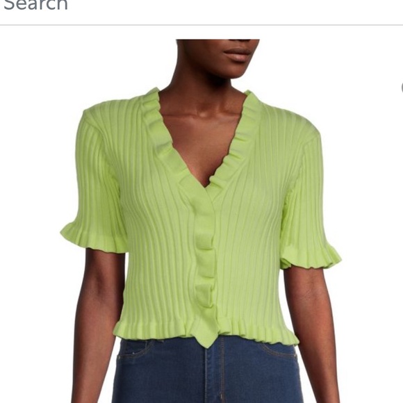 BCBGeneration Neon Rib-Knit Ruffle Top - Picture 2 of 6